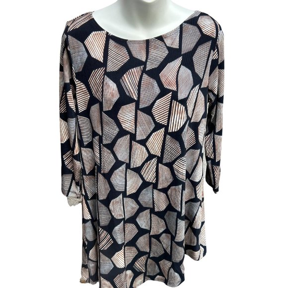 Chico's Tunic NWT Long Sleeve Crew Neck Geometric Pullover Black & Tan Size 0 - Picture 2 of 8